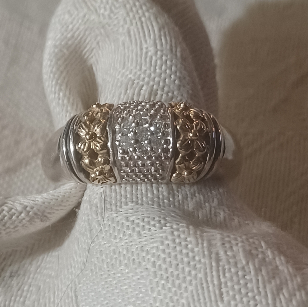 Gabrielle Bruni Pave Diamond Ring, SS & 14k, Size 10.5